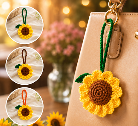 Elvira Handmade Crochet Sunflower Keychain